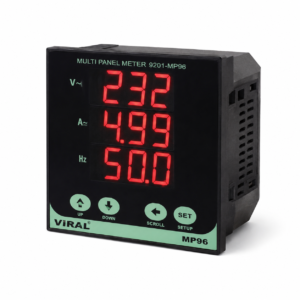 SINGLE PHASE VOLT AMPERE FREQUENCY ( VAF ) CONTROLLER
3 DIGIT, RANGE : C.T. SELECTABLE UPTO 5000 A AC WITH OVER / UNDER VOLT &
OVER / UNDER CURRENT LOAD TRIPPING SETTABLE
