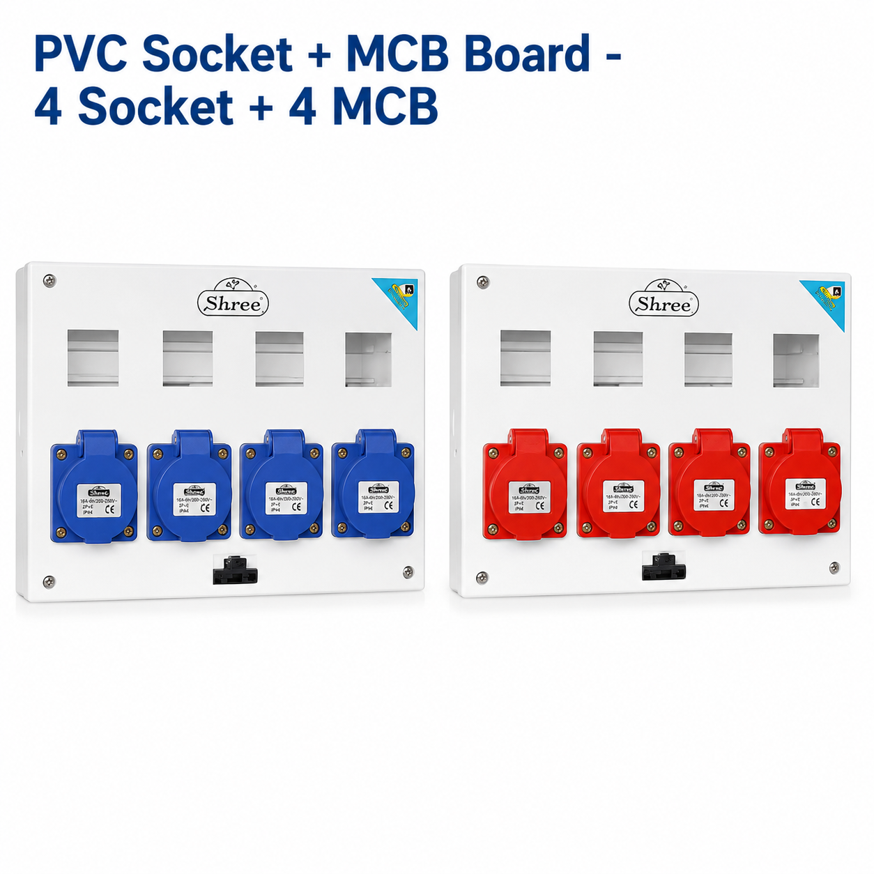 PVC 4 Socket + 4 MCB Board MIX SIZE - SP, DP & TPN MCB