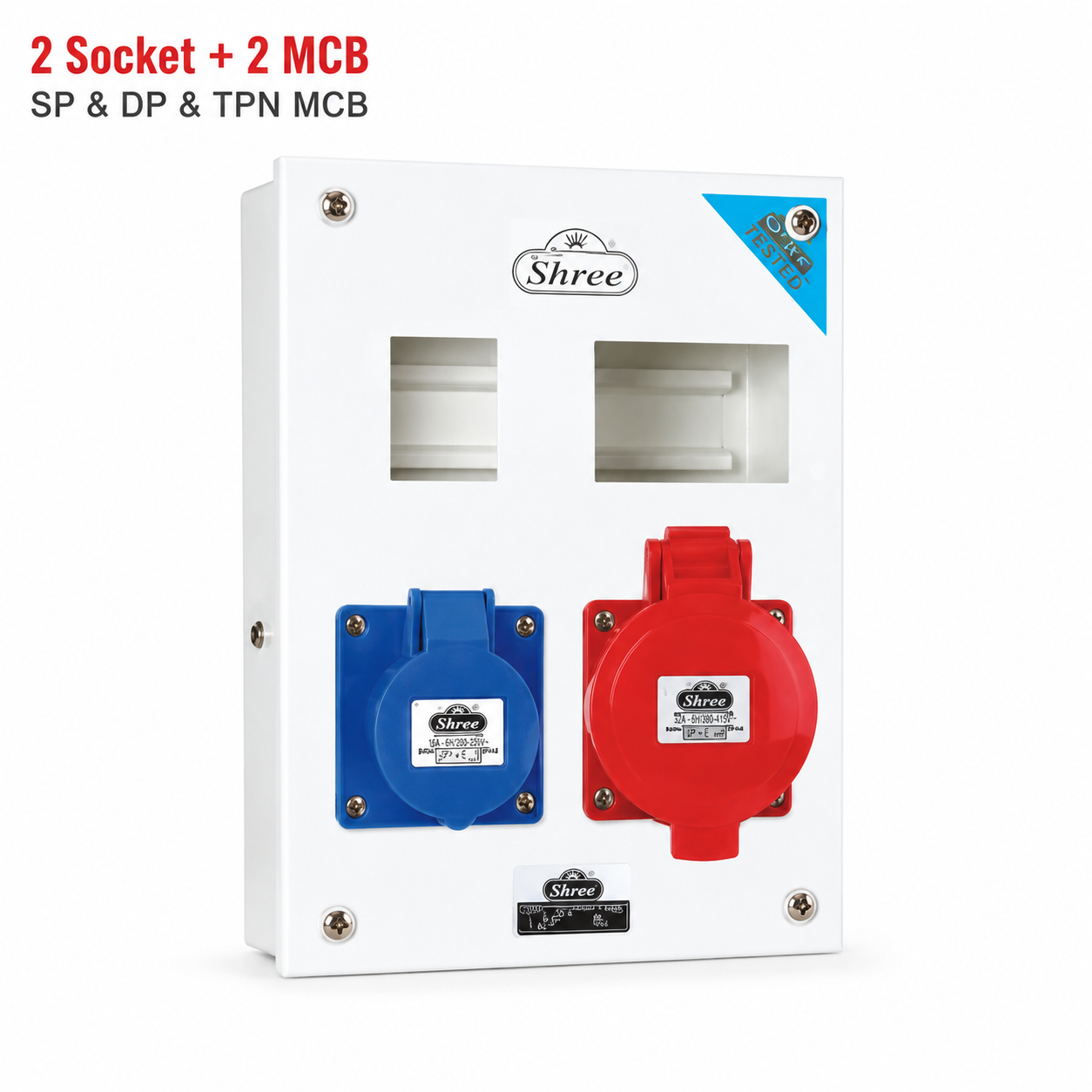 PVC 2 Socket + 2 MCB - SP, DP & TPN MCB