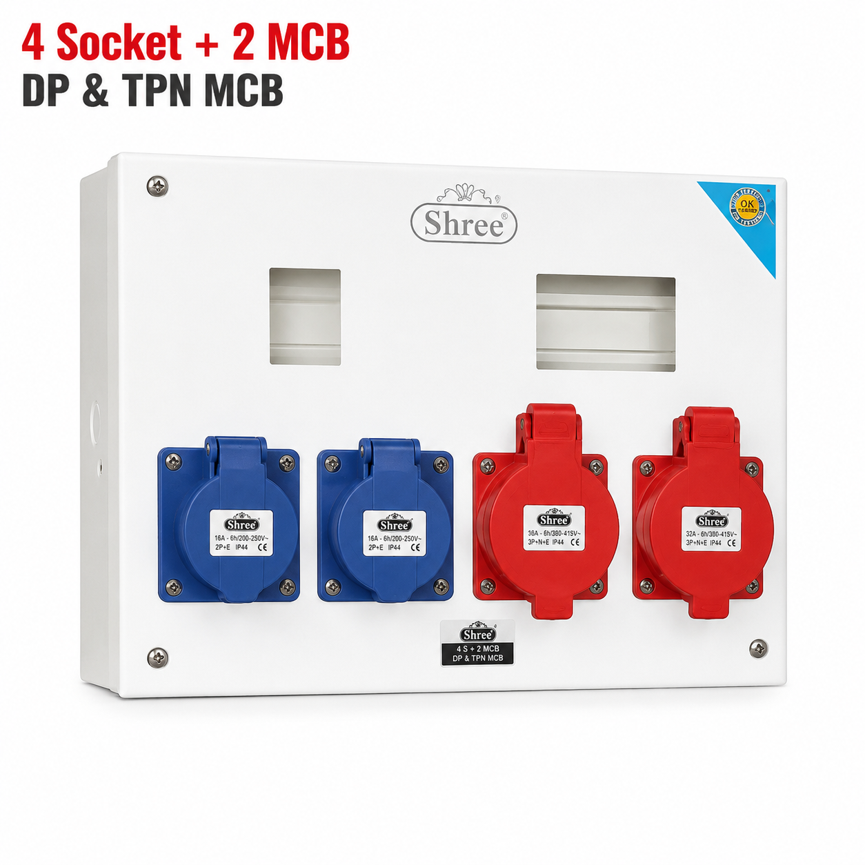 PVC 4 Socket + 2 MCB - DP & TPN MCB